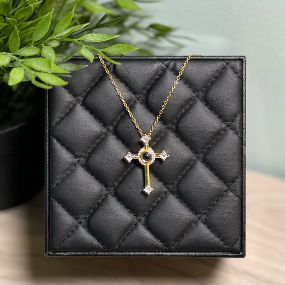 Gold Cross Necklace with Swarovski Crystals - Picture 1 of 4